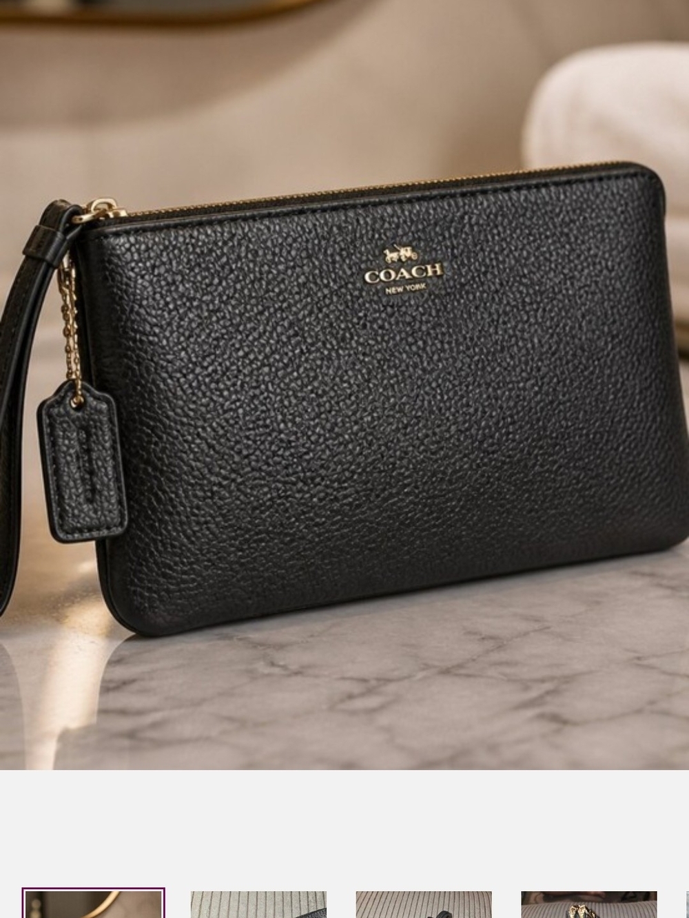 Coach Black Pebbled Leather Wristlet Clutch